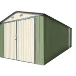 Garage double portes vert pâle et crème 18m² + kit d’ancrage X-METAL