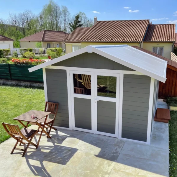 Abri de jardin en PVC 11,2m² DECO gris foncé et blanc Grosfillex