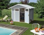 Abri de jardin en PVC 4,9m² UTILITY blanc et gris bleu Grosfillex