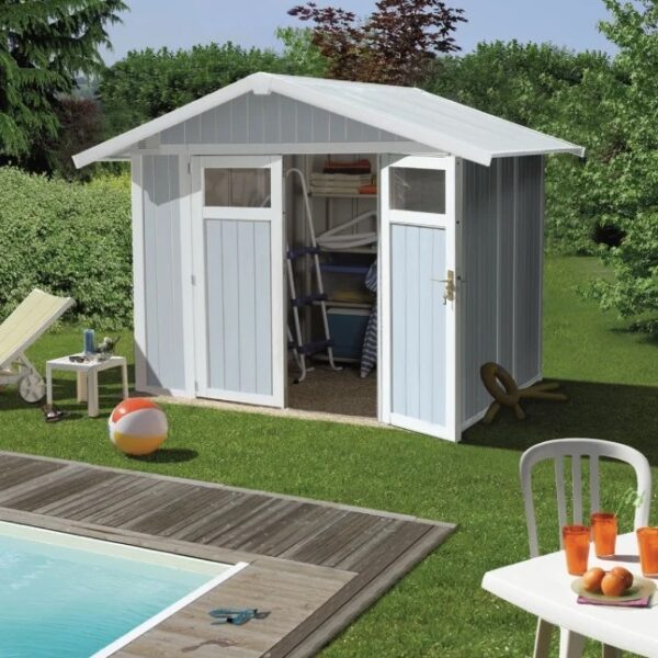 Abri de jardin en PVC 4,9m² UTILITY blanc et gris bleu Grosfillex